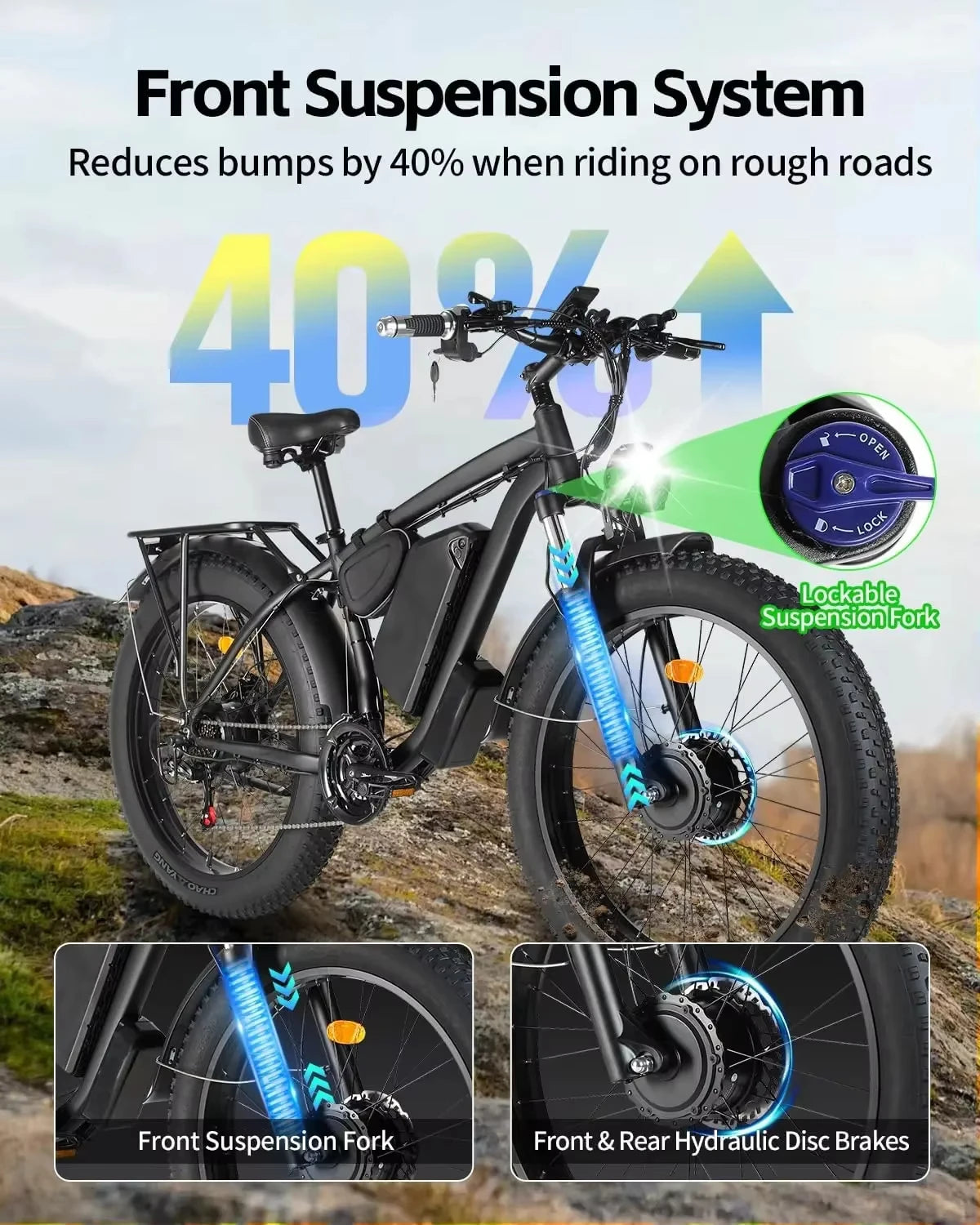 B1 Dual Motor 48v 22.4ah Battery 26 Inch ThunderDrive 2000W All-Terrain Hydraulic Brake Electric Bike AXSSIBLZ