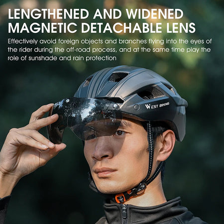WEST BIKING Integrated Ultralight Bike Helmet With Taillight Goggle Men Women Cycling Safety Hat MTB Road Bike Motorcycle Helmet AXSSIBLZ