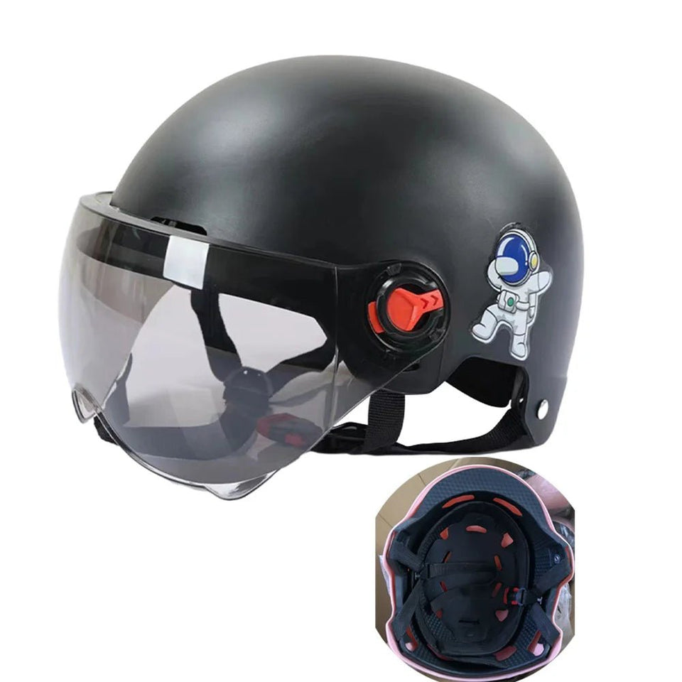 Men Motorcycle Helmet,Woman Electric Motor Car Scooter Bike Open Face Half Helmet,Anti-UV Safety Hat Bicycle Cap with Goggles AXSSIBLZ