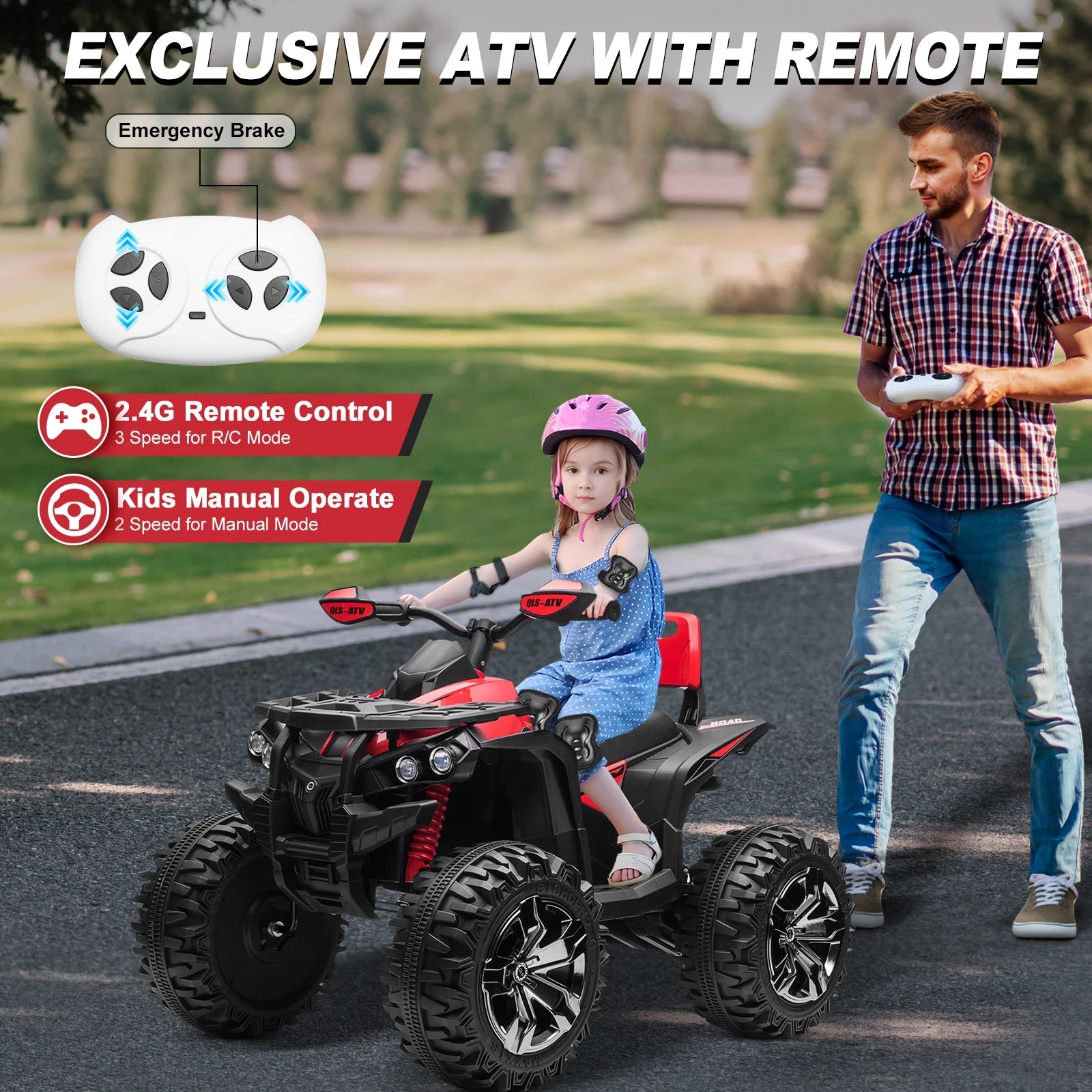 4x4 24V Kids Ride on ATV w/ Remote, 2 Seater Powerful 4-Wheeler Quad Electric Car, 800W Motor Ride on Toys w/ High/Low Speed AXSSIBLZ