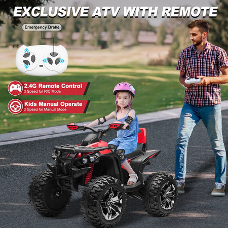 4x4 24V Kids Ride on ATV w/ Remote, 2 Seater Powerful 4-Wheeler Quad Electric Car, 800W Motor Ride on Toys w/ High/Low Speed AXSSIBLZ
