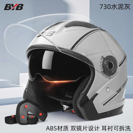 Motorcycle Open Face Helmet For Men And Women Dual Lens Sun Visor Face Shield Top Lightweight Scooter Bike Retro 3/4 Helmet AXSSIBLZ