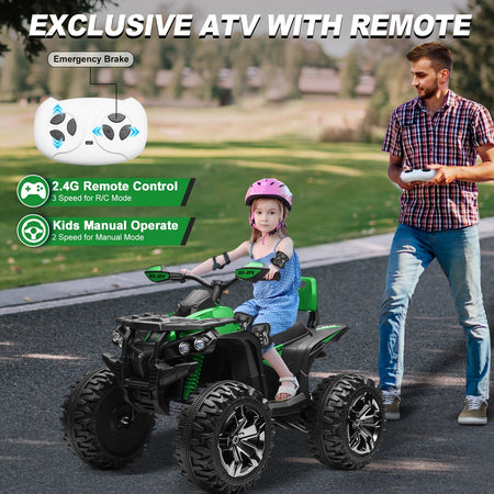 4x4 24V Kids Ride on ATV w/ Remote, 2 Seater Powerful 4-Wheeler Quad Electric Car, 800W Motor Ride on Toys w/ High/Low Speed AXSSIBLZ