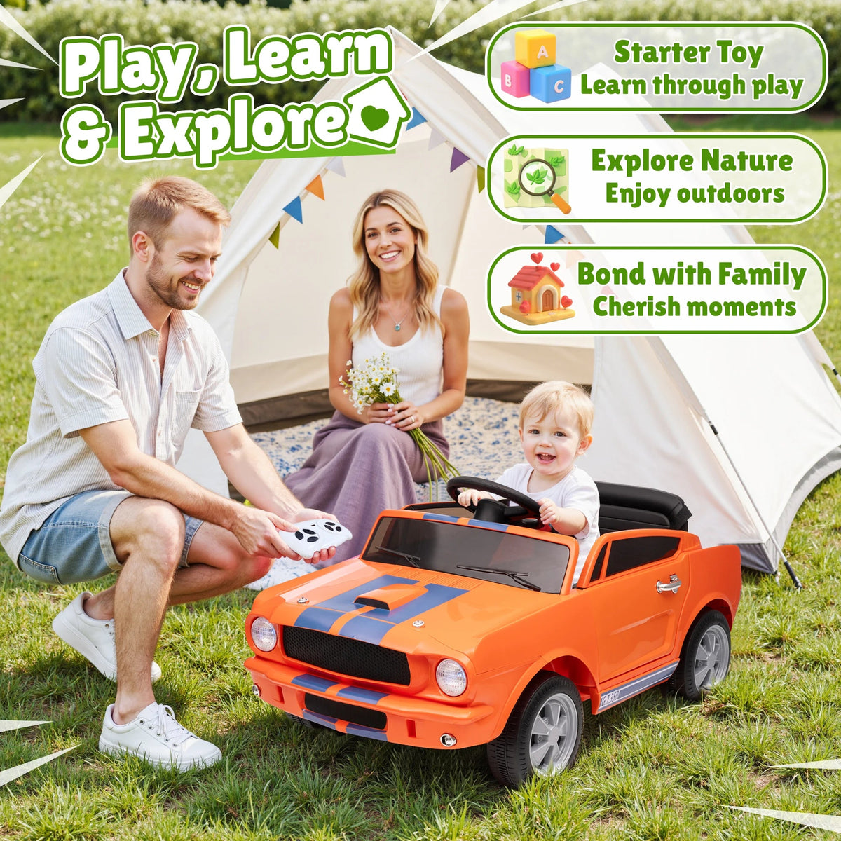 [Official Licensed]Shelby GT350 Kids Electric Car 12V 2WD W/ Parent Remote Control & Safety Belt - All-Terrain Ride-On Toy - Per AXSSIBLZ