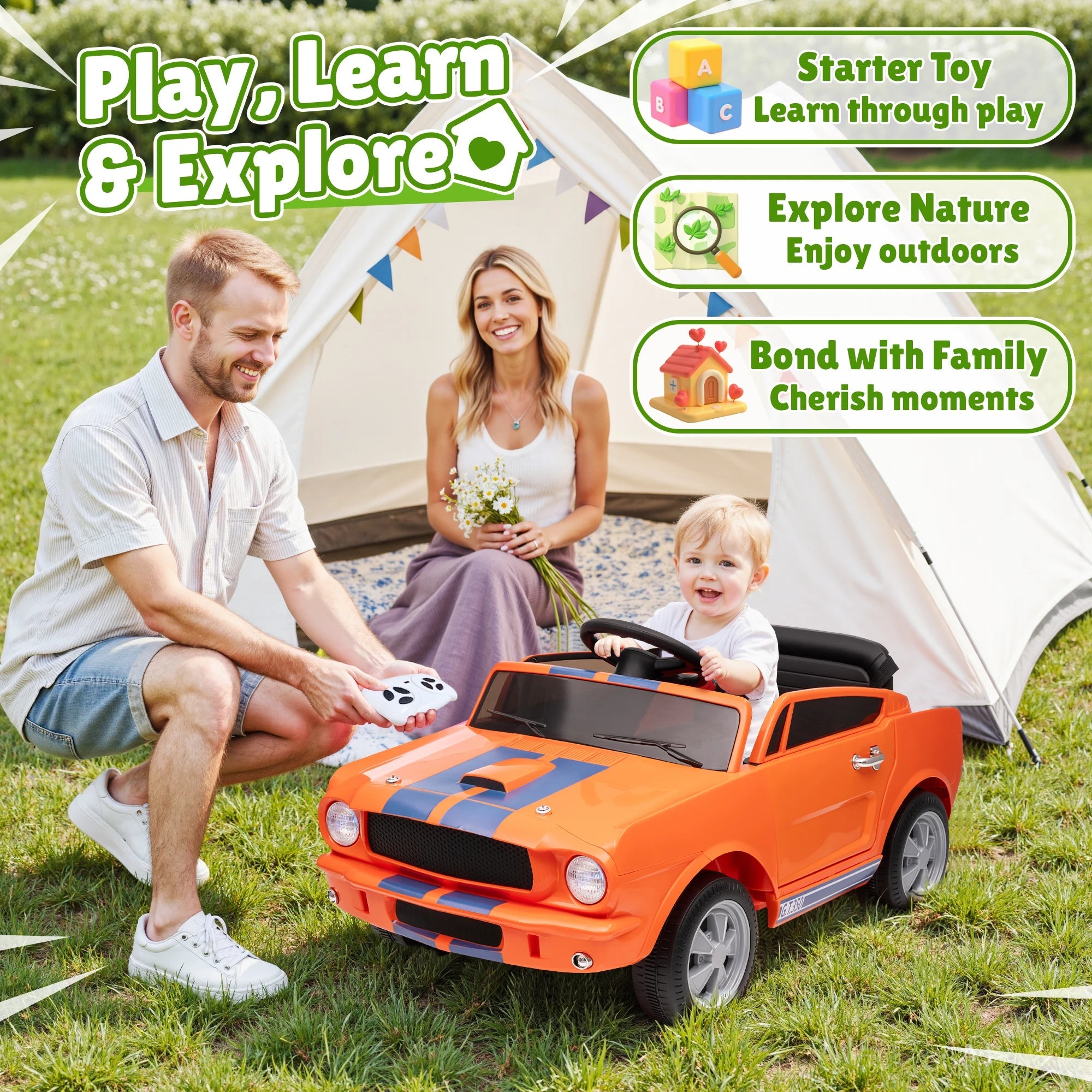 [Official Licensed]Shelby GT350 Kids Electric Car 12V 2WD W/ Parent Remote Control & Safety Belt - All-Terrain Ride-On Toy - Per AXSSIBLZ