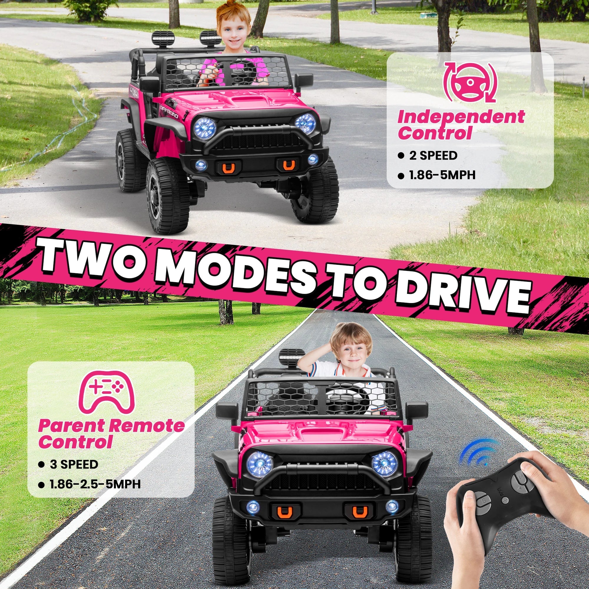 24V Ride on Car Truck with Remote Control & 2 Seater, 4WD/2WD Switchable 400W Powered Ride on Toys with Shovel Spring Suspension AXSSIBLZ
