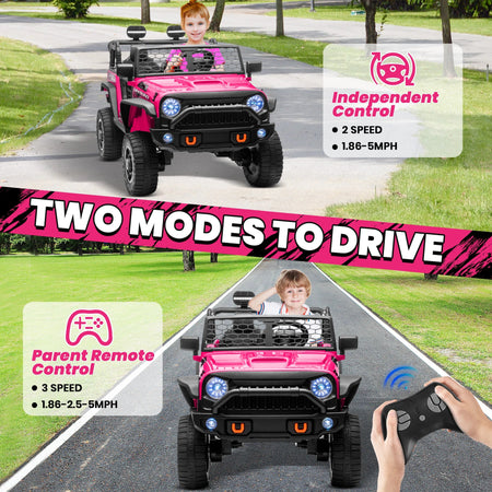 24V Ride on Car Truck with Remote Control & 2 Seater, 4WD/2WD Switchable 400W Powered Ride on Toys with Shovel Spring Suspension AXSSIBLZ