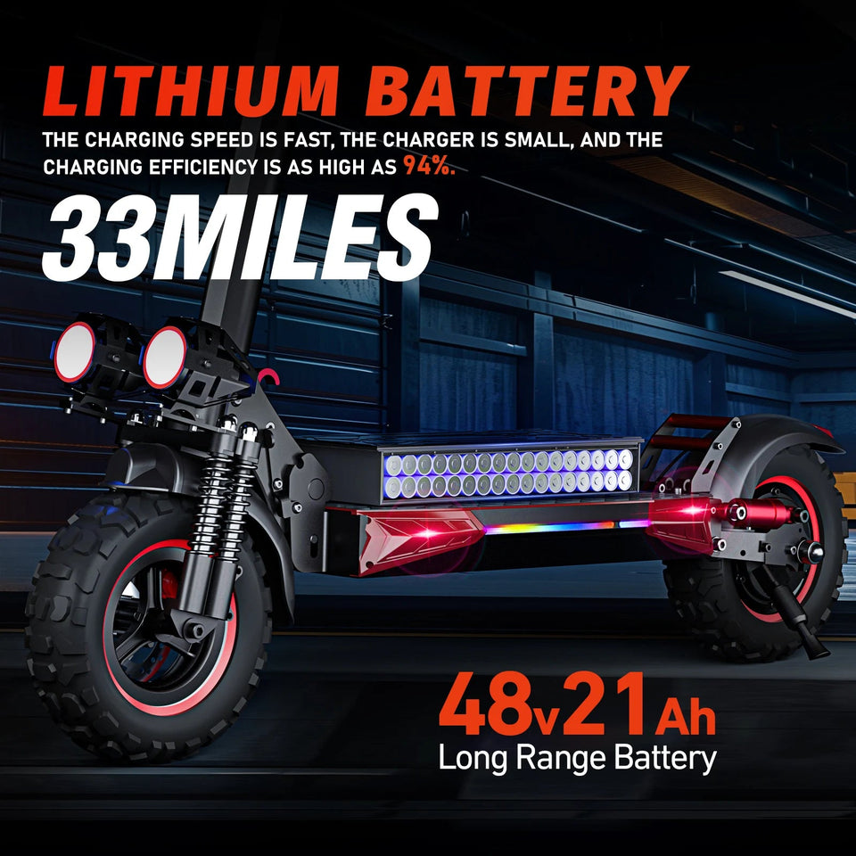 Foldable 1200W Electric Scooter with Seat for Adults, 11'' Off-road Tires, 48V 21Ah Battery, 33Miles Range Commuter E-scooter AXSSIBLZ