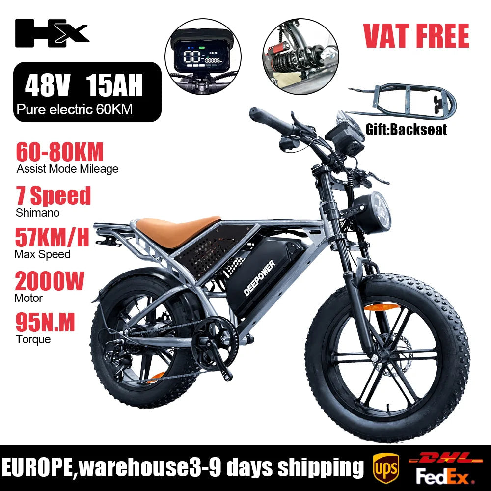 HX Q20PRO Beast 2000W 48V 55AH Electric Fat Tire Mountain Bike for Adults with Powerful Oil Brakes AXSSIBLZ