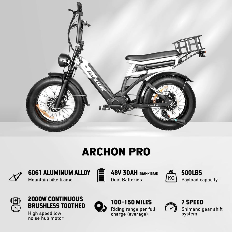 2000W Peak Cargo Electric Bike for Adults with Dual 15Ah Batteries(30Ah) Shima 7 Speed 80Miles-150Miles Long Range Electric Bike AXSSIBLZ