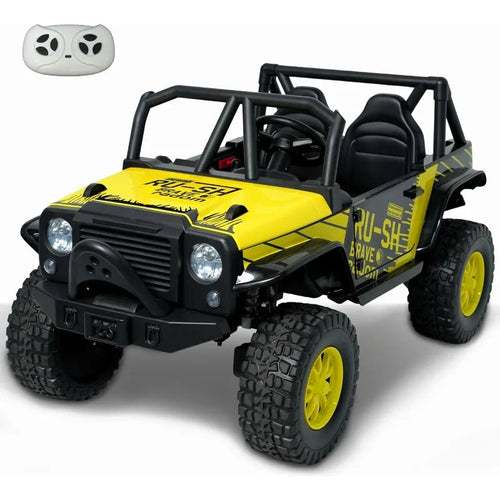 24V 5AH 2 Seater Power Wheels 4WD Kids' Electric Vehicles UTV Ride On Car Spring Absorbers, Wireless Bluetooth (Bright Yellow) AXSSIBLZ
