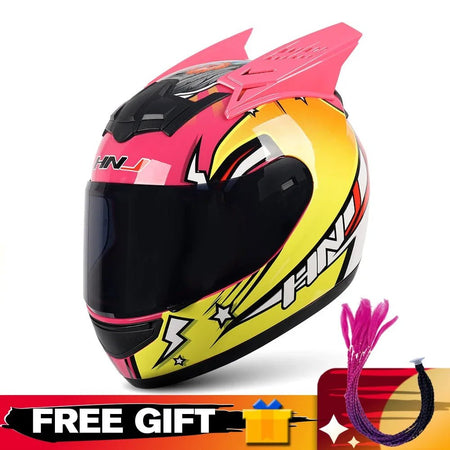 Helmets Motorcycle Personality Horn Motocross Helmet Full Face Motorbike Helmet Breathable Casco Ear Moto Helmets for Men Women AXSSIBLZ