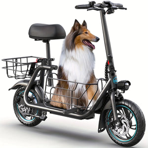 Gyroor Electric Scooter with Basket for Pet, 3 Riding Modes Foldable Electric Scooter for Adults - up to 20 Miles 18.6MPH AXSSIBLZ