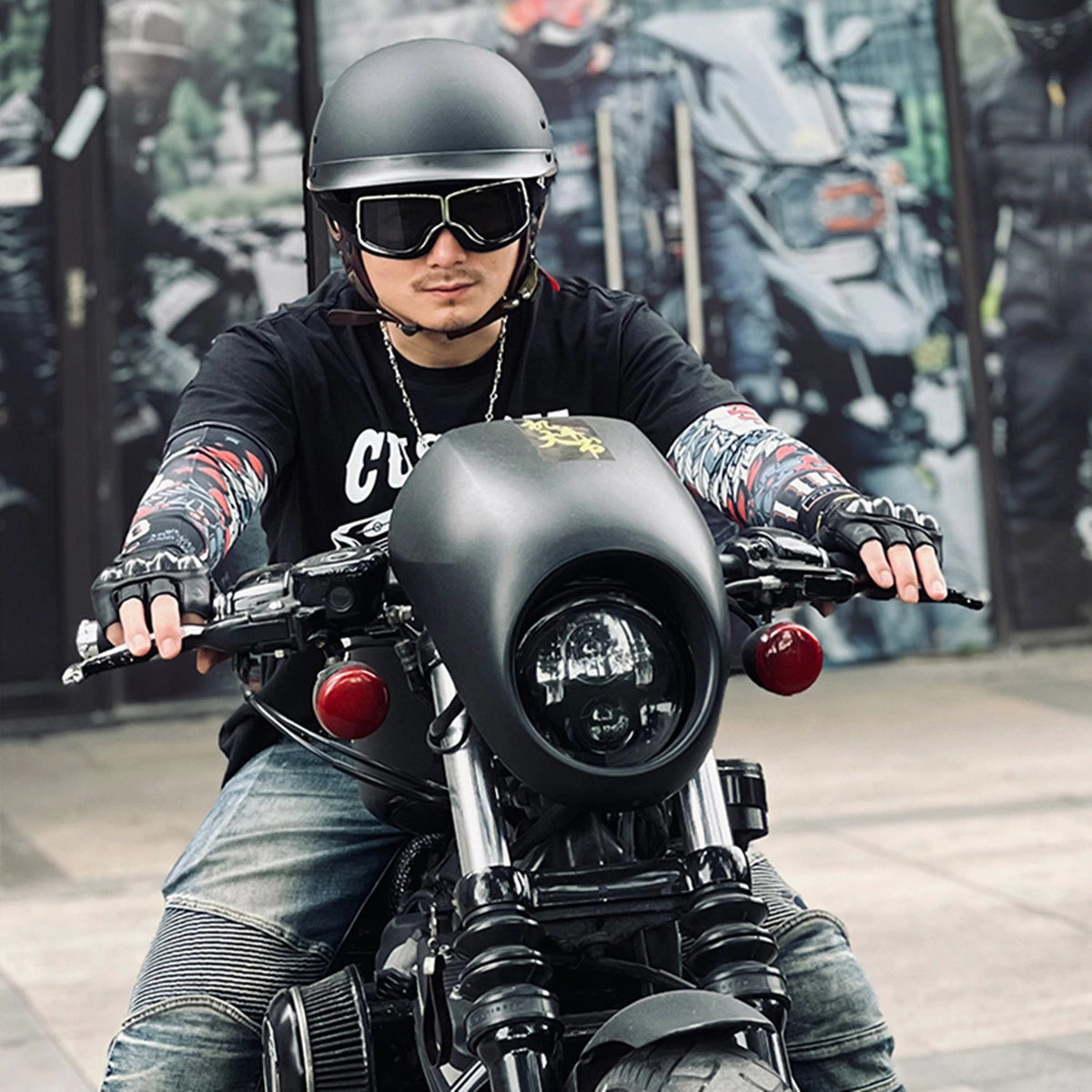 Leather Retro Motorcycle Half-Covered Helmet Comfortable Lightweight Men Portable Helmet snow Skiing Helmets with Goggles cover AXSSIBLZ