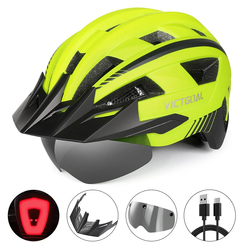 VictoSafe MTB Helmet – Complete Protection with LED, Visor & Goggles for Cyclists AXSSIBLZ