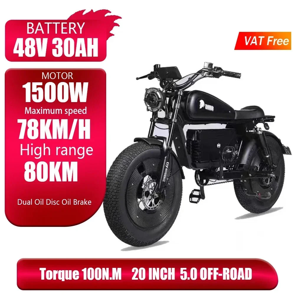 TurboRide 1500W Motor Electric Road & Off-Road Ebike with 60AH Battery and Hydraulic Brakes AXSSIBLZ