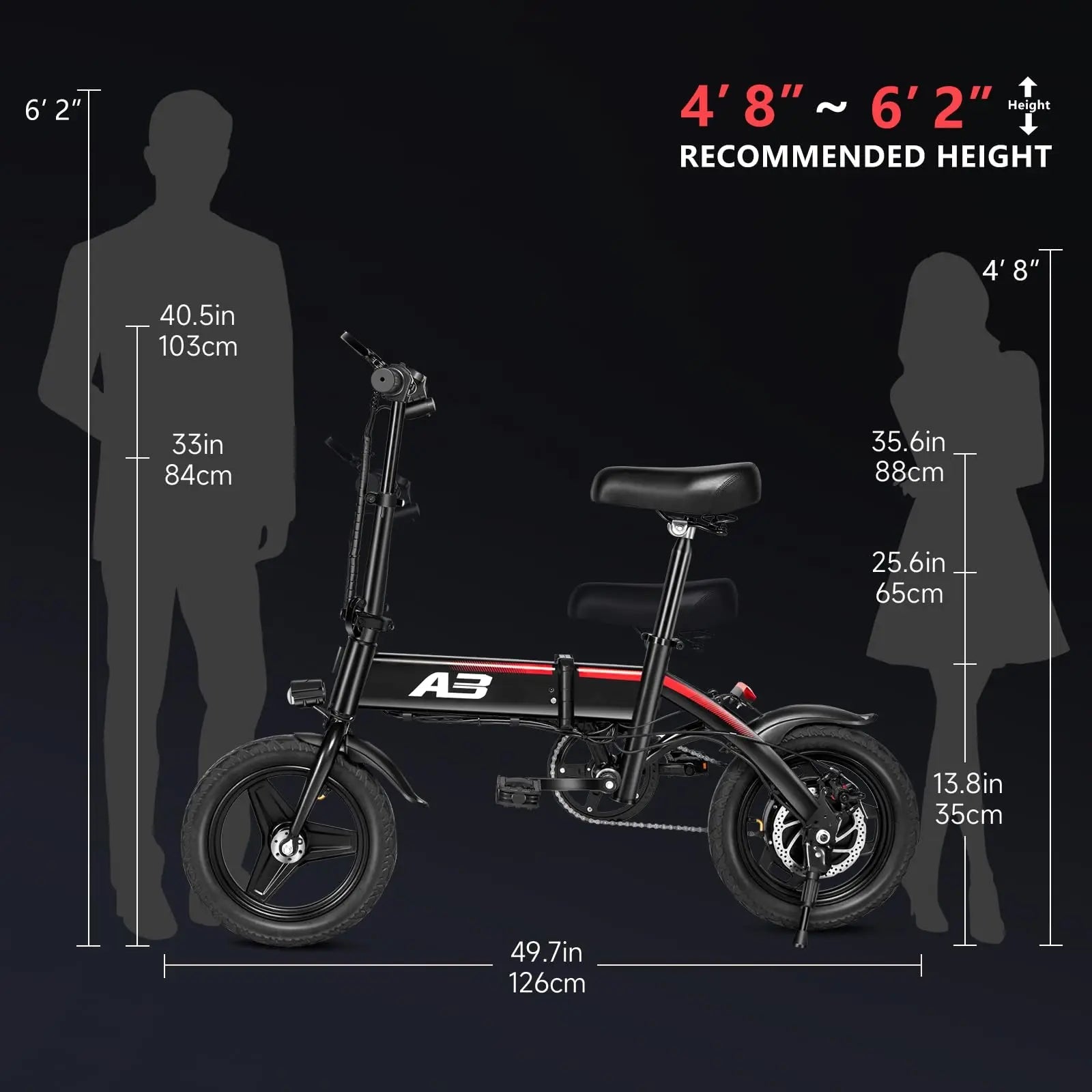 A3 Electric Bike for Adults 600W Peak Motor, 20mph Folding Ebike, 14