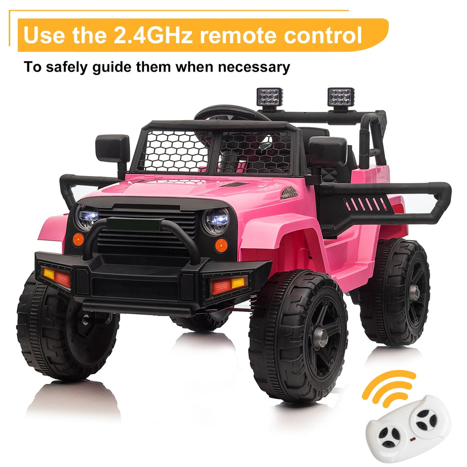 Kids' Ride on Vehicles Dual Drive 12V 4.5A.h with 2.4G Remote Control Jeep Pink Outdoor Fun Toys AXSSIBLZ