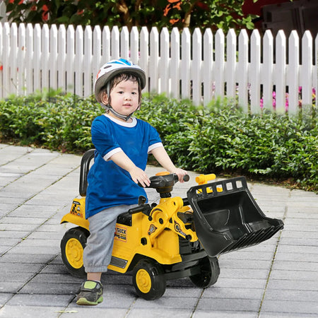 Ride On Excavator with Under Seat Storage, Sit and Scoot Construction Toy with Horn, Front Loader Shovel, for Sand and Snow AXSSIBLZ
