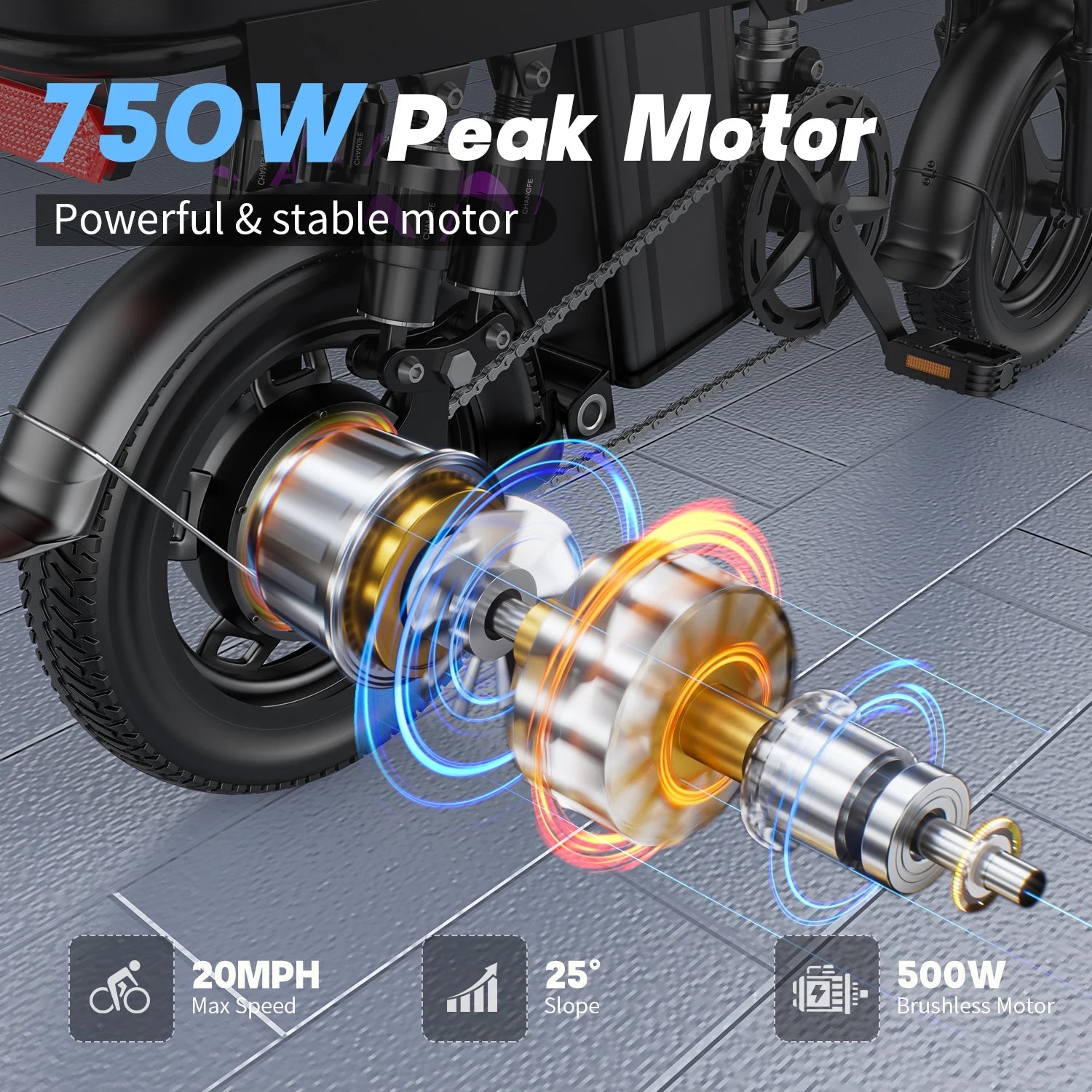 Electric Bike for Adults Teen-Folding Electric Bicycle 750W Peak Motor,20+MPH 35 Miles,Commuter Ebike 48V 15AH Removable Battery AXSSIBLZ