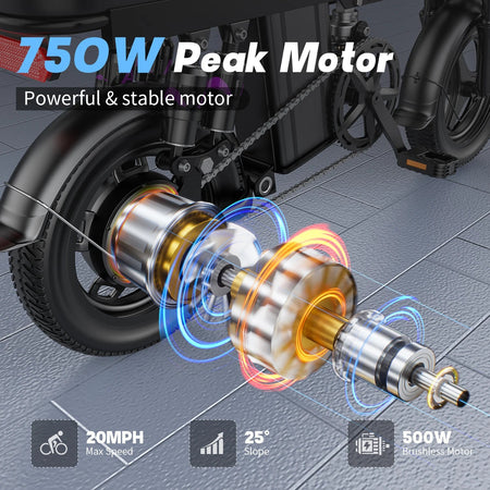 Electric Bike for Adults Teen-Folding Electric Bicycle 750W Peak Motor,20+MPH 35 Miles,Commuter Ebike 48V 15AH Removable Battery AXSSIBLZ