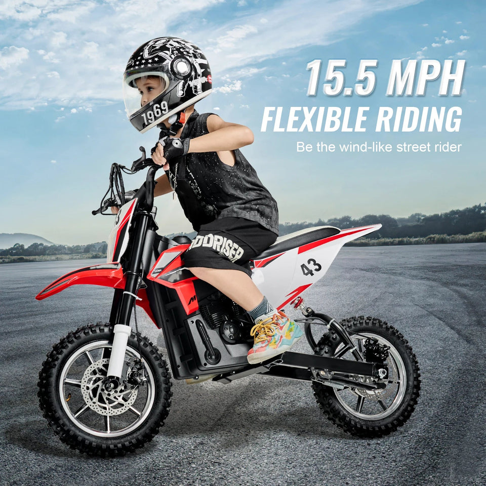 VEVOR 36V Kids Ride On Motorcycle with Speed up to 15.5mph LED Light Battery Gauge Electric Motorcycle Toys for Children Boys AXSSIBLZ