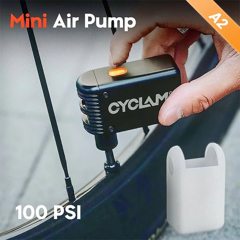 CYCLAMI RidePlus Mini Cordless Bike Pump 120PSI Portable Inflator for Presta & Schrader Tires – Ideal for MTB & Road Bikes AXSSIBLZ