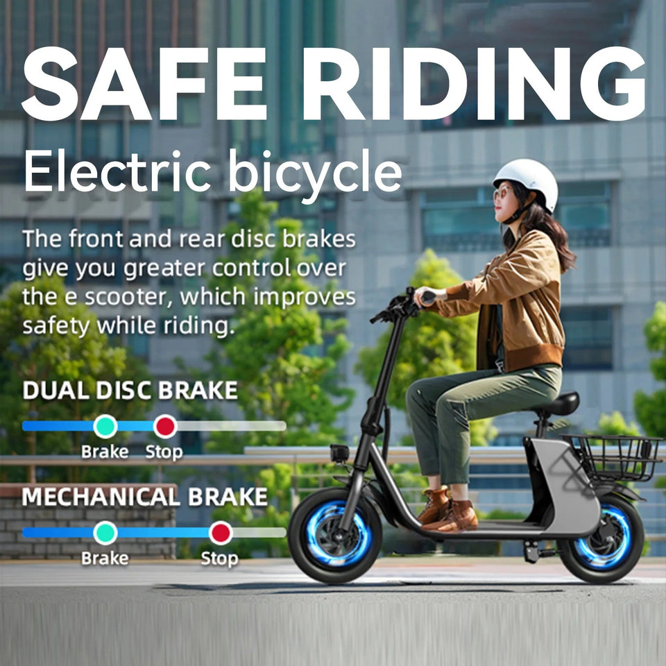 500W carbon steel electric front and rear dual disc brake bicycle for urban commuting with basket, adult electric bicycle AXSSIBLZ