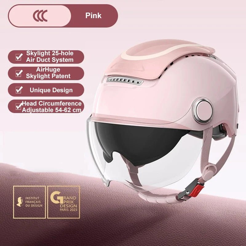 BIBEE Electric Motorcycle Helmet Summer Breathable Electric Bike Open Face Helmet Men Women Dual Lenses Jet Scooter Half Helmets AXSSIBLZ
