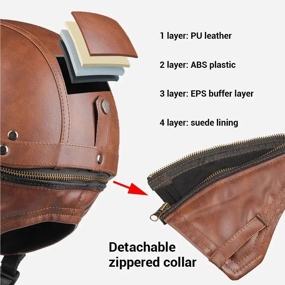 Motorcycle Helmet Retro PU Four Fashion Helmet Ride Half Scooter Helmet Motorcycle For Men And Women AXSSIBLZ