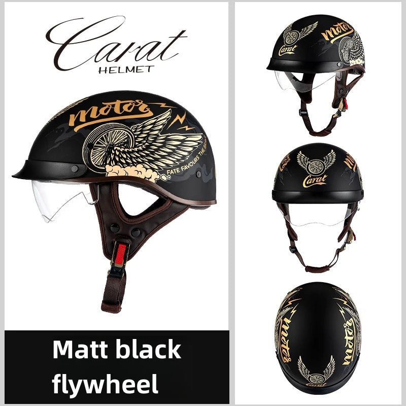Leather Retro Motorcycle Half-Covered Helmet Comfortable Lightweight Men Portable Helmet snow Skiing Helmets with Goggles cover AXSSIBLZ