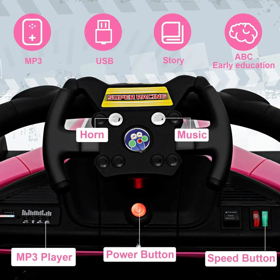 12V Ride On Car for Kids, F1 Racing Electric Vehicle for Toddlers with Remote Control, Battery Powered Motorized Toy with Music, AXSSIBLZ