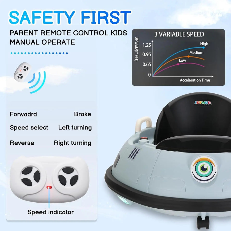 Electric Bumper Car for Kids & Toddlers, 12V Ride On UFO Bumping Toy Car Gifts, Manual and Remote Control, LED Lights, 360 Degre AXSSIBLZ