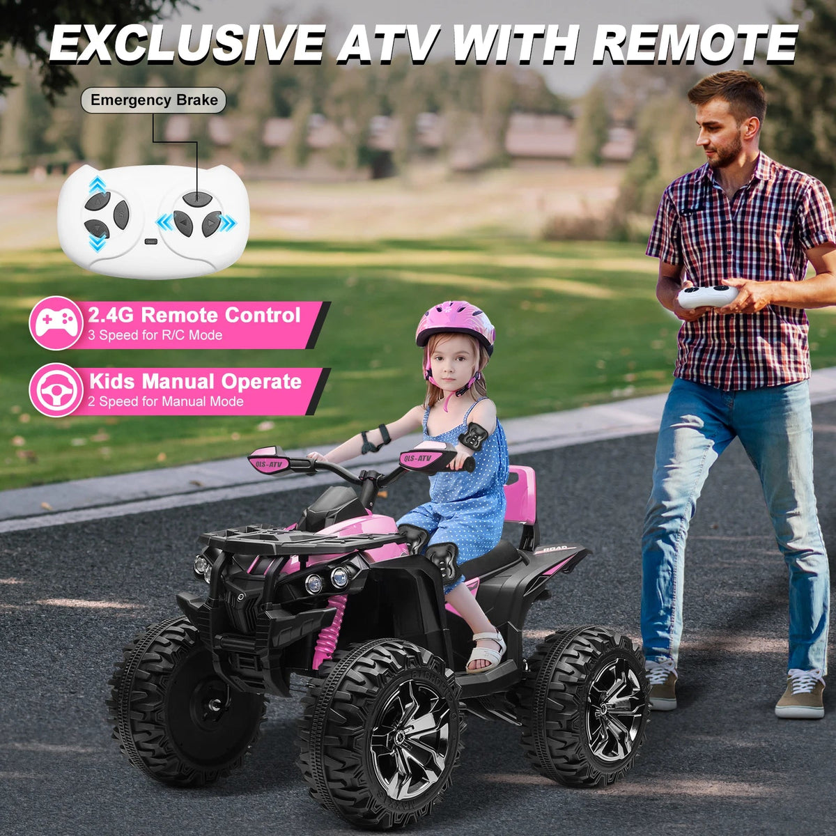 4x4 24V Kids Ride on ATV w/ Remote, 2 Seater Powerful 4-Wheeler Quad Electric Car, 800W Motor Ride on Toys w/ High/Low Speed AXSSIBLZ