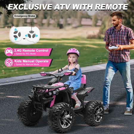 4x4 24V Kids Ride on ATV w/ Remote, 2 Seater Powerful 4-Wheeler Quad Electric Car, 800W Motor Ride on Toys w/ High/Low Speed AXSSIBLZ