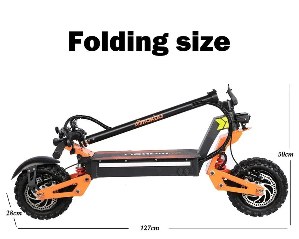 Foldable 5000W Dual Motor Adult Electric Scooter 11 inch Off-road Tyres 52V-26AH Max Speed 65KM/H Max Range 80KM Hydraulic Brake AXSSIBLZ