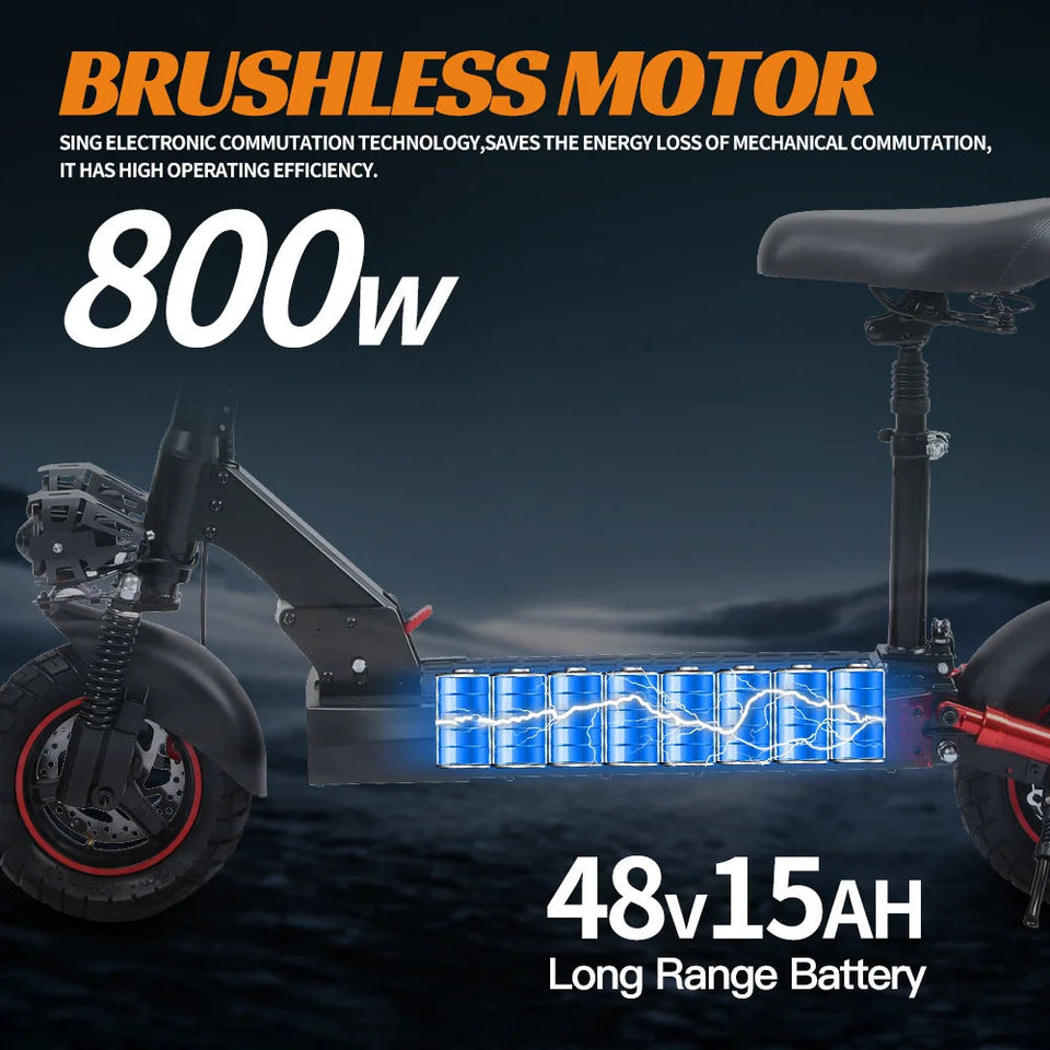 Motor 800W Folding Electric Scooters With Seat For Adults Commuter 28MPH Fast Foldable E-Scooter Off-Road Tires Electric Scooter AXSSIBLZ