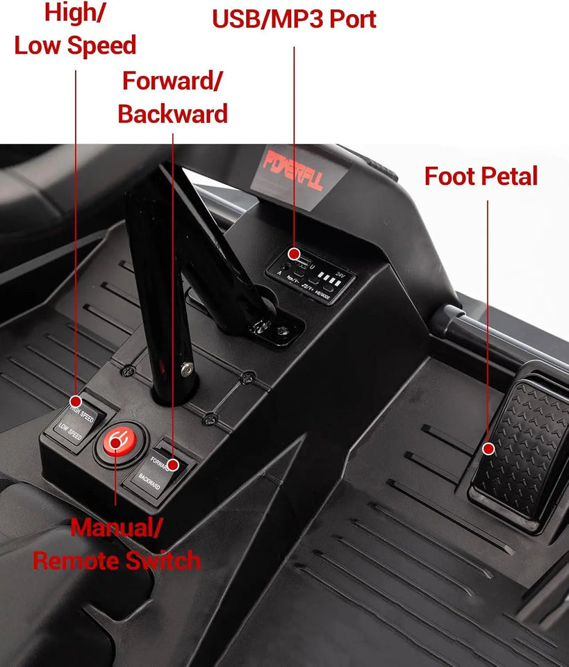 24V Ride On Truck Car, Electric Utv Car with Remote Control, 4 Shock Absorbers, Safety Belt, 16'' Wide Seat, Music, 4WD Power AXSSIBLZ