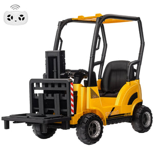 12V Kids Ride on Forklift Car with Tent, Electric Ride On Construction Car with RC, Liftable Fork and Pallet, 2 Speeds, Music, U AXSSIBLZ