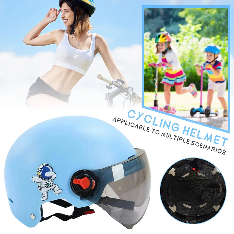 Men Motorcycle Helmet,Woman Electric Motor Car Scooter Bike Open Face Half Helmet,Anti-UV Safety Hat Bicycle Cap with Goggles AXSSIBLZ