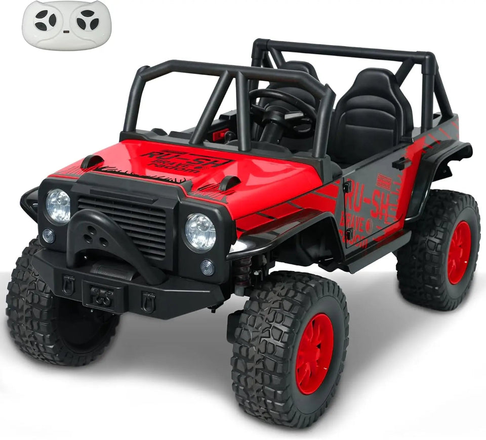 24V 5AH 2 Seater Power Wheels 4WD Kids' Electric Vehicles UTV Ride On Car for Kids, Spring Absorber, Wireless Bluetooth (Red) AXSSIBLZ