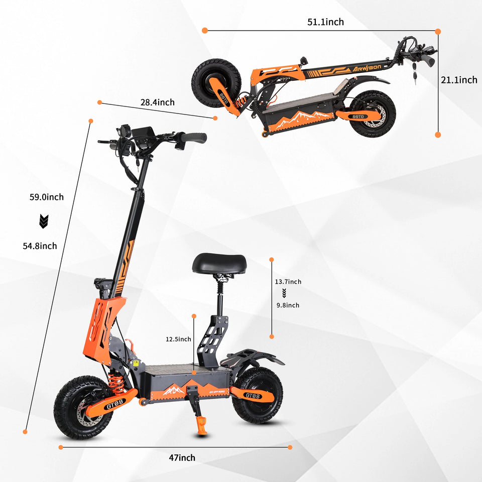Arwibon 5600W Adult Electric Scooter Dual Motor Top Speed 46MPH,60V27AH, 11-inch Off-Road Tires Sport Folding eScooter with Seat AXSSIBLZ