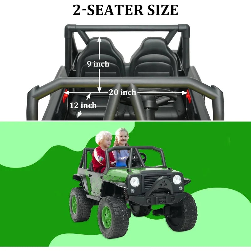 24V 5AH 2 Seater Power Wheels 4WD Kids' Electric Vehicles UTV Ride On Car Spring Absorber Wireless Bluetooth (Green) AXSSIBLZ