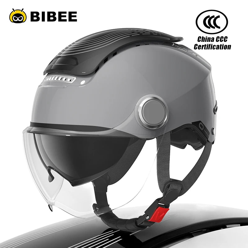 BIBEE Electric Motorcycle Helmet Summer Breathable Electric Bike Open Face Helmet Men Women Dual Lenses Jet Scooter Half Helmets AXSSIBLZ