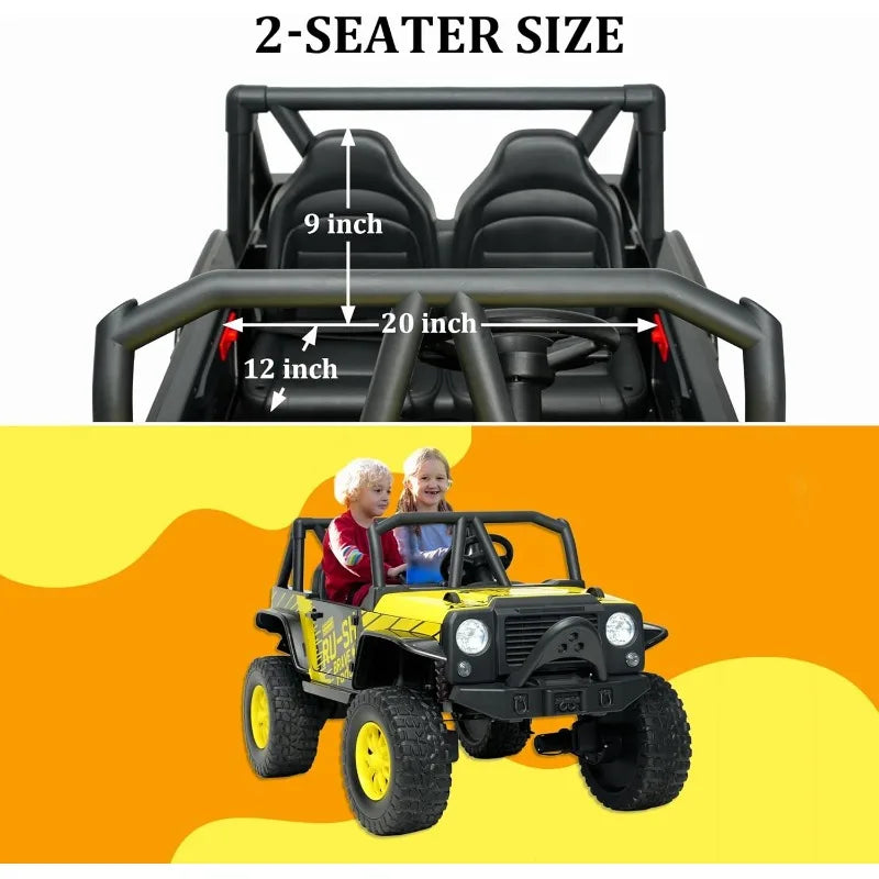 24V 5AH 2 Seater Power Wheels 4WD Kids' Electric Vehicles UTV Ride On Car Spring Absorbers, Wireless Bluetooth (Bright Yellow) AXSSIBLZ