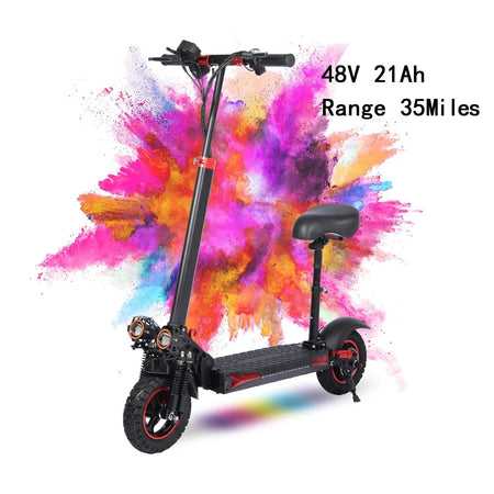 1200W Off-road Electric Scooter with Seat, 48V 21Ah Battery, Max speed 30Mph, Range 35Miles, Foldable Commuter E-scooter AXSSIBLZ