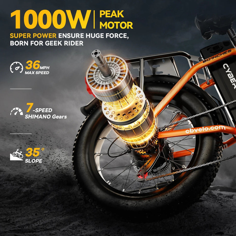 1000W Folding Electric Bike, 48V 20AH Large Removable Battery E Bike, 30+MPH, 80 Miles Max Range, 20" Fat Tire Electric Bike for AXSSIBLZ