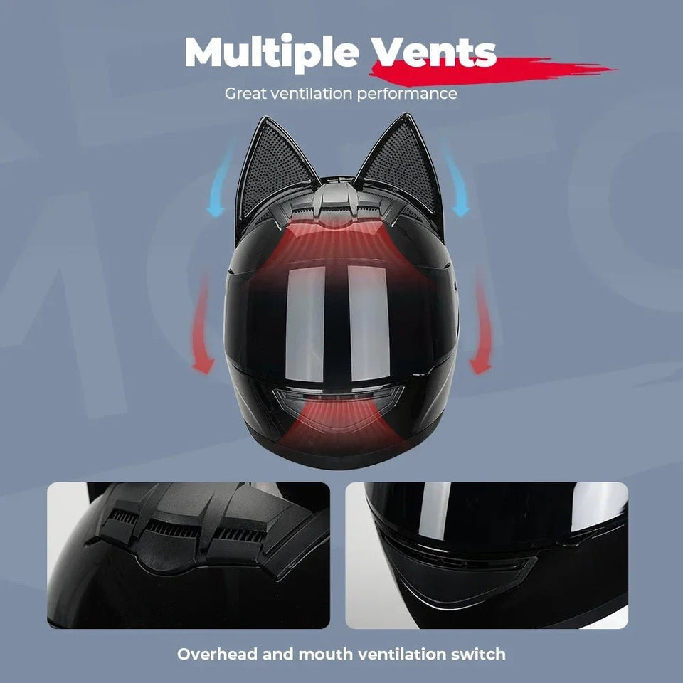Motorcycle Helmet Detachable Full Face DOT Certification Safety Cat Ears Moto Helmets For Women Breathable Soft Comfort Lining AXSSIBLZ