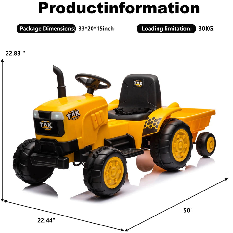 12V Kids Ride on Tractor Electric Excavator Battery Powered Motorized Car for Kids Ages 3-6, with , Detachable Trailer AXSSIBLZ