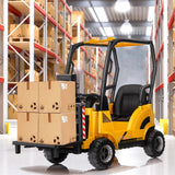 12V Kids Ride on Forklift Car with Tent, Electric Ride On Construction Car with RC, Liftable Fork and Pallet, 2 Speeds, Music, U AXSSIBLZ